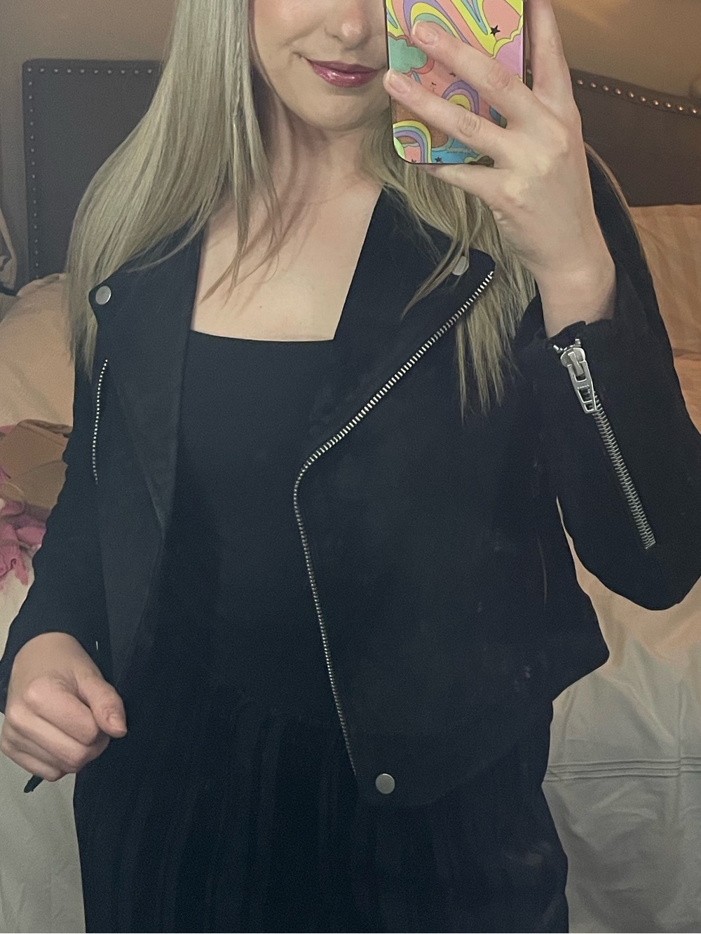 Blank NYC Black Moto Suede Jacket with Silver Hardware